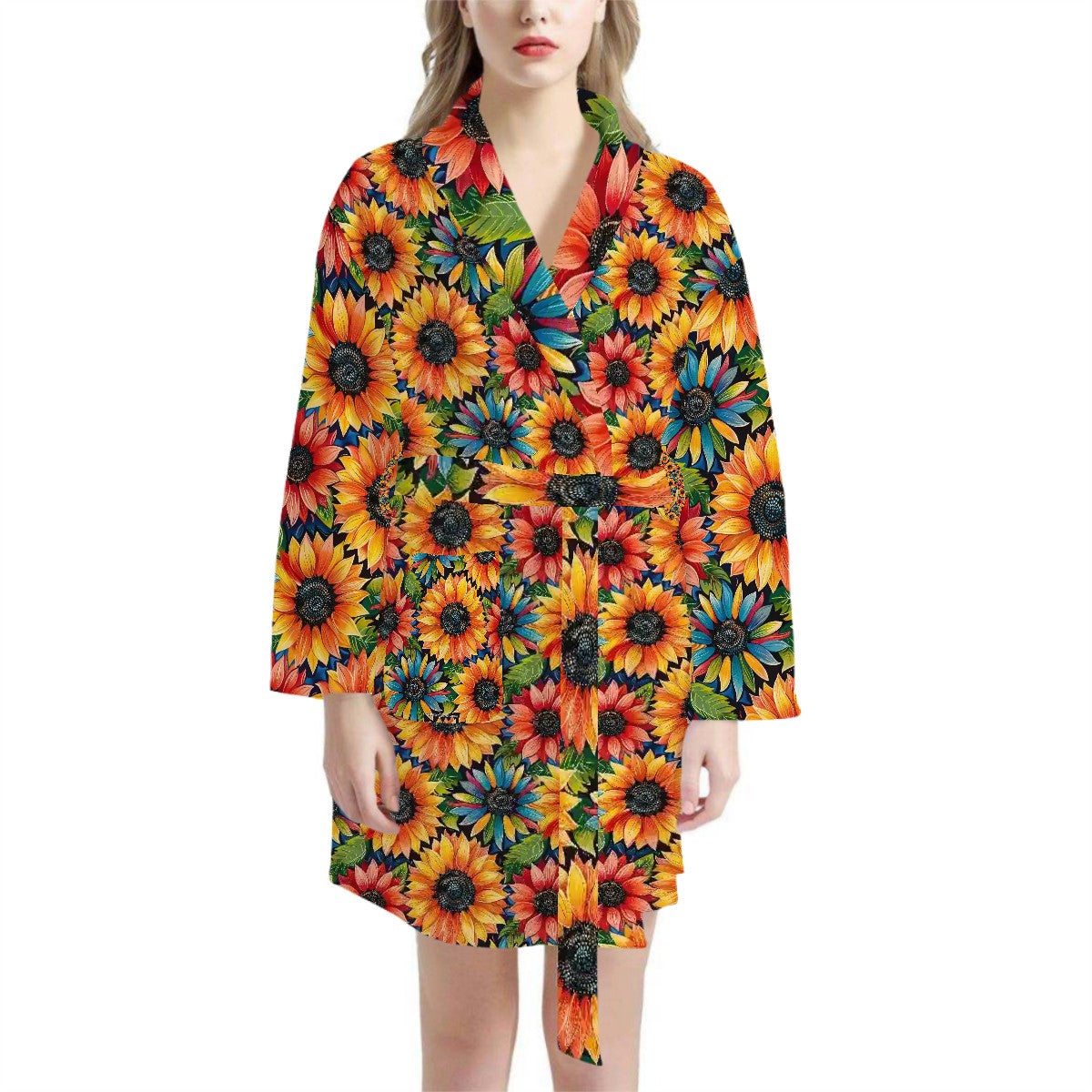 Sunflower Design, Women’s Bath Robe 33.5” Long