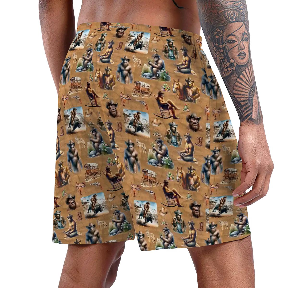 10 Bigfoot / Sasquatch Designs, Men’s Polyester, pocketed, pajama Shorts