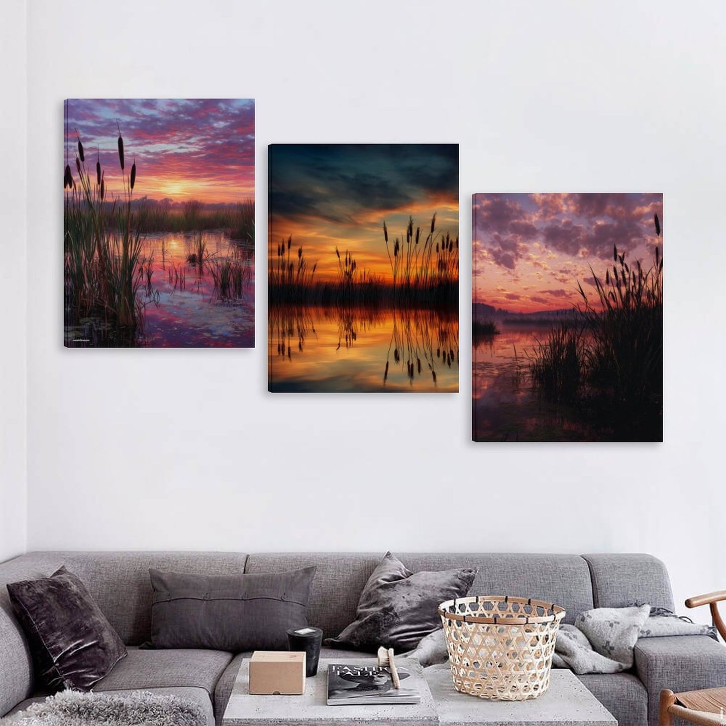 Bayou Sunset Canvas Wall Art -16”x 20” (x3) - Made In USA