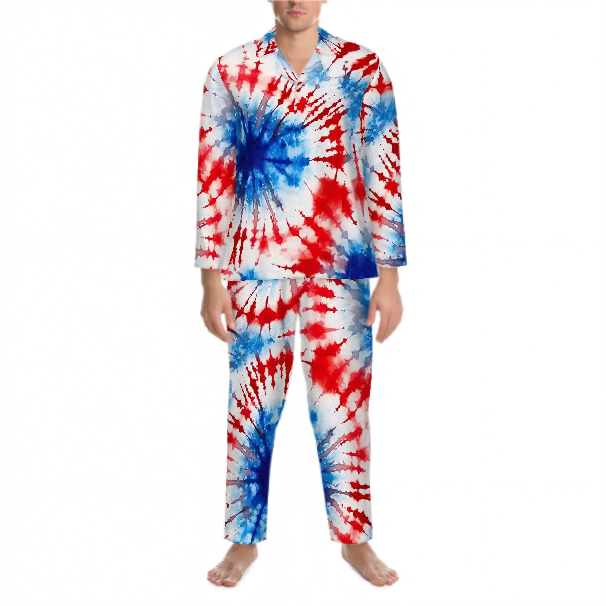 Long Sleeved Pajamas for Men Set - Tie Dye Designs, hippie dippy, tie dye pajamas, hippie pajamas for men