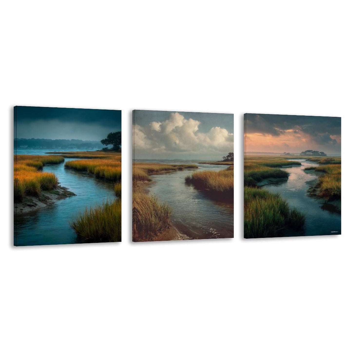 Water Ways Canvas Wall Art - 12”x 16” or 18”x24” (x 3) - Made In USA
