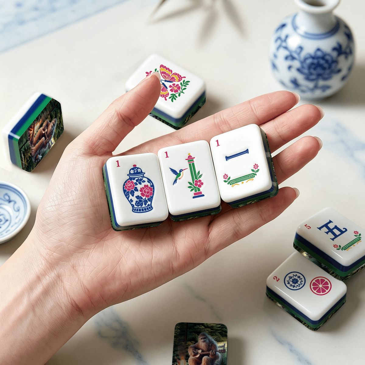 Sasquatch Guitar Fire Chinoiserie Chic American Mahjong Tiles