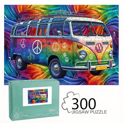 Hippie Tie Dye Bus 300pcs Horizontal Wooden Jigsaw Puzzles