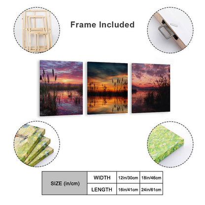 Bayou Sunset Canvas Wall Art -16”x 20” (x3) - Made In USA