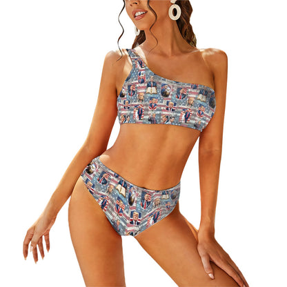 Trump Themed One-Shoulder, High-Waisted Bikini