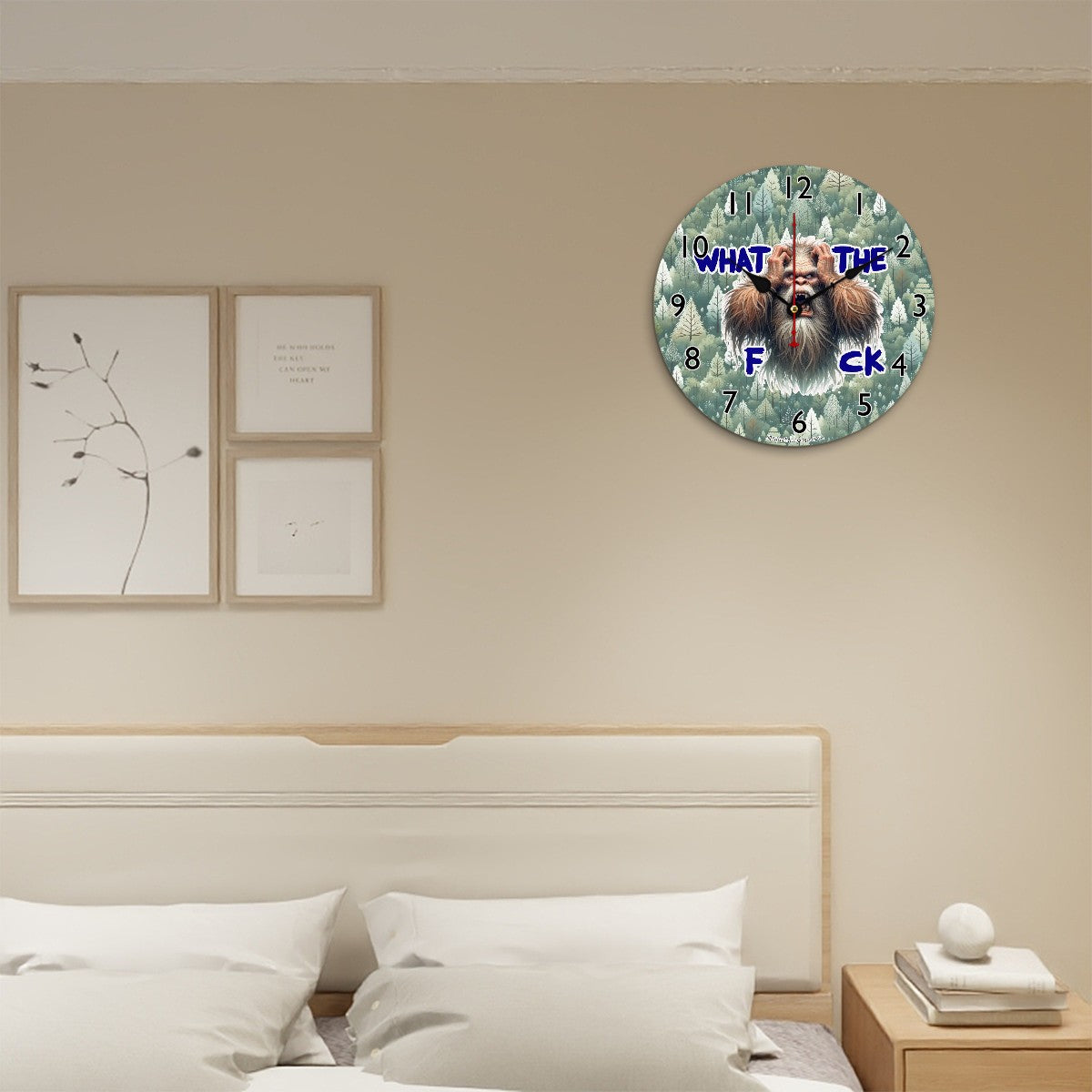 Bigfoot, Sasquatch, "What The F_ck!" Wooden Wall Clock- Made in USA