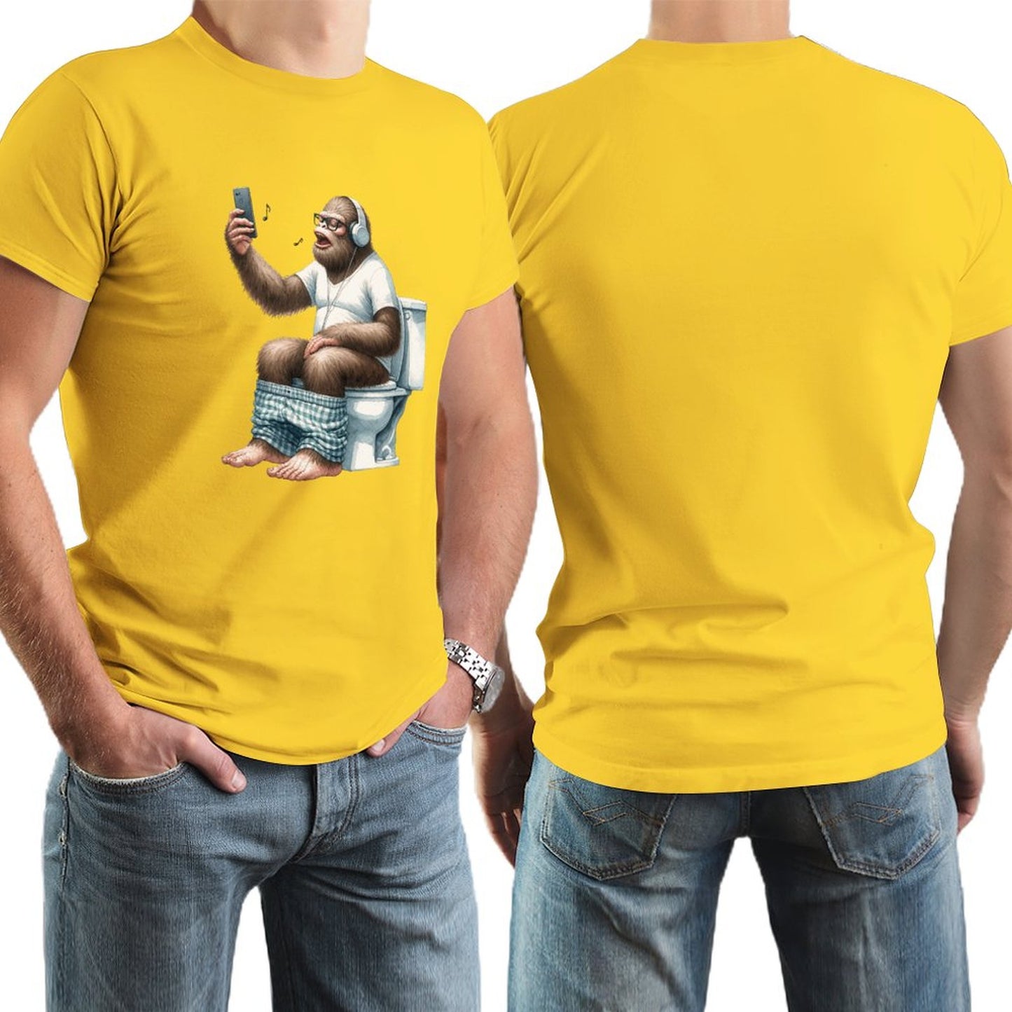 Sasquatch, Bigfoot on Toilet -Short Sleeve Cotton T-shirt Men