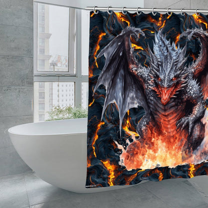 Fire Dragon, Waterproof Polyester Shower Curtain – Made in the USA – 70.8x70.8”