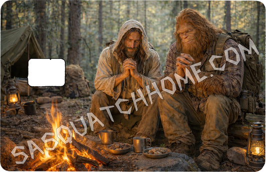 Durable Bigfoot 12 Vinyl Credit Debit Card Skin Cover - Sasquatch & Jesus Pray