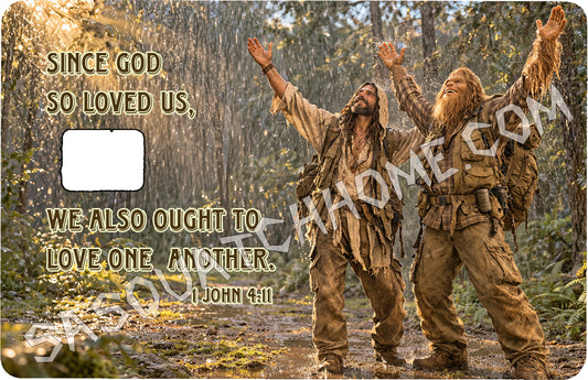 Durable Bigfoot 13 Vinyl Credit Debit Card Skin Cover - Sasquatch & Jesus Dance in Rain