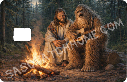 Durable Bigfoot 14 Vinyl Credit Debit Card Skin Cover - Sasquatch & Jesus Campfire Sing
