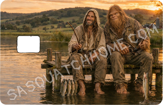 Durable Bigfoot 15 Vinyl Credit Debit Card Skin Cover - Sasquatch & Jesus Fishing