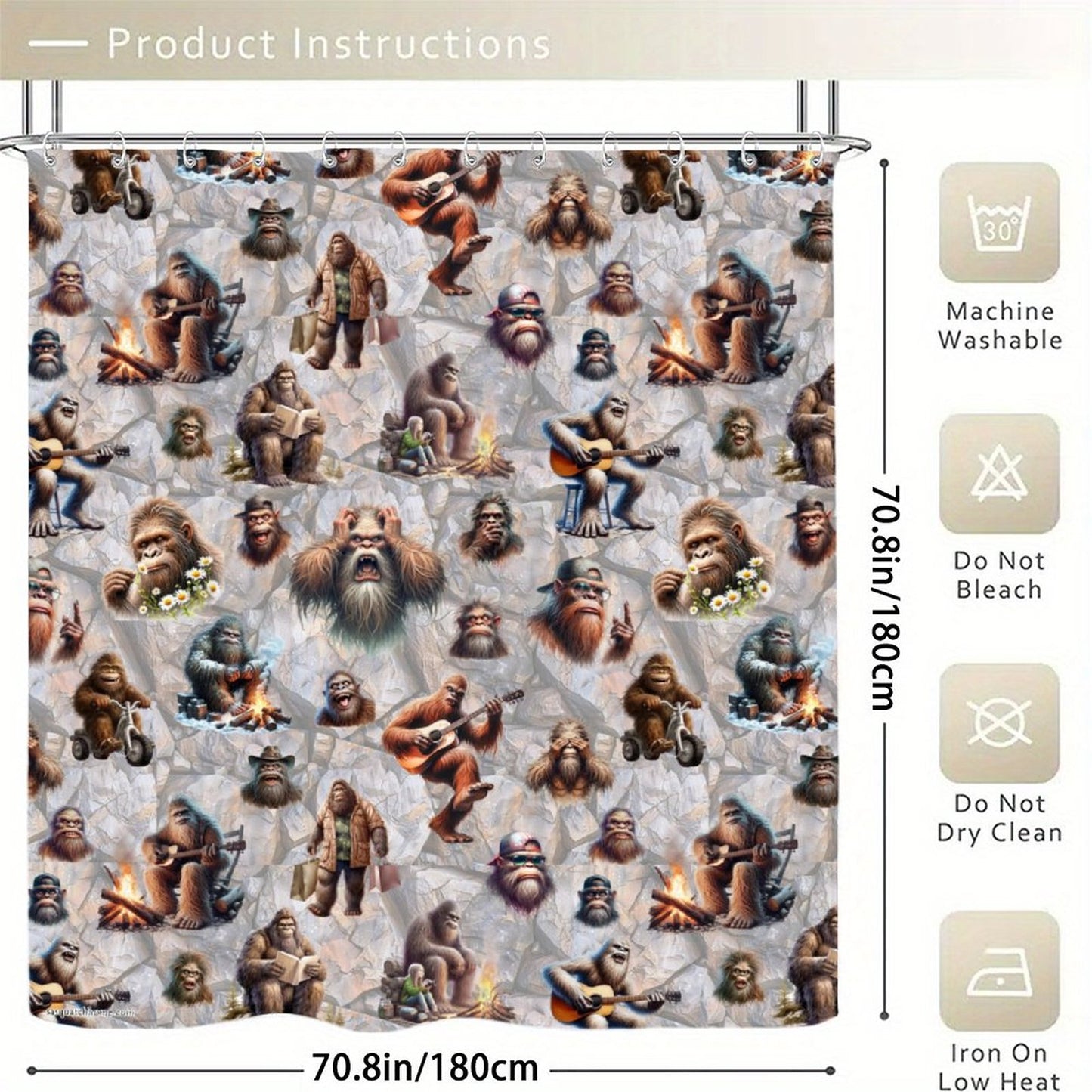 21 Bigfoot Sasquatch Designs, Waterproof Polyester Shower Curtain – Made in the USA – 70.8x70.8”