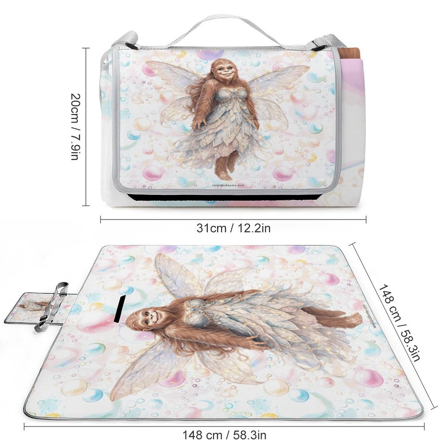 Foldable Zipper Picnic Mat- Blanket 58”x58” w/ Carry Straps