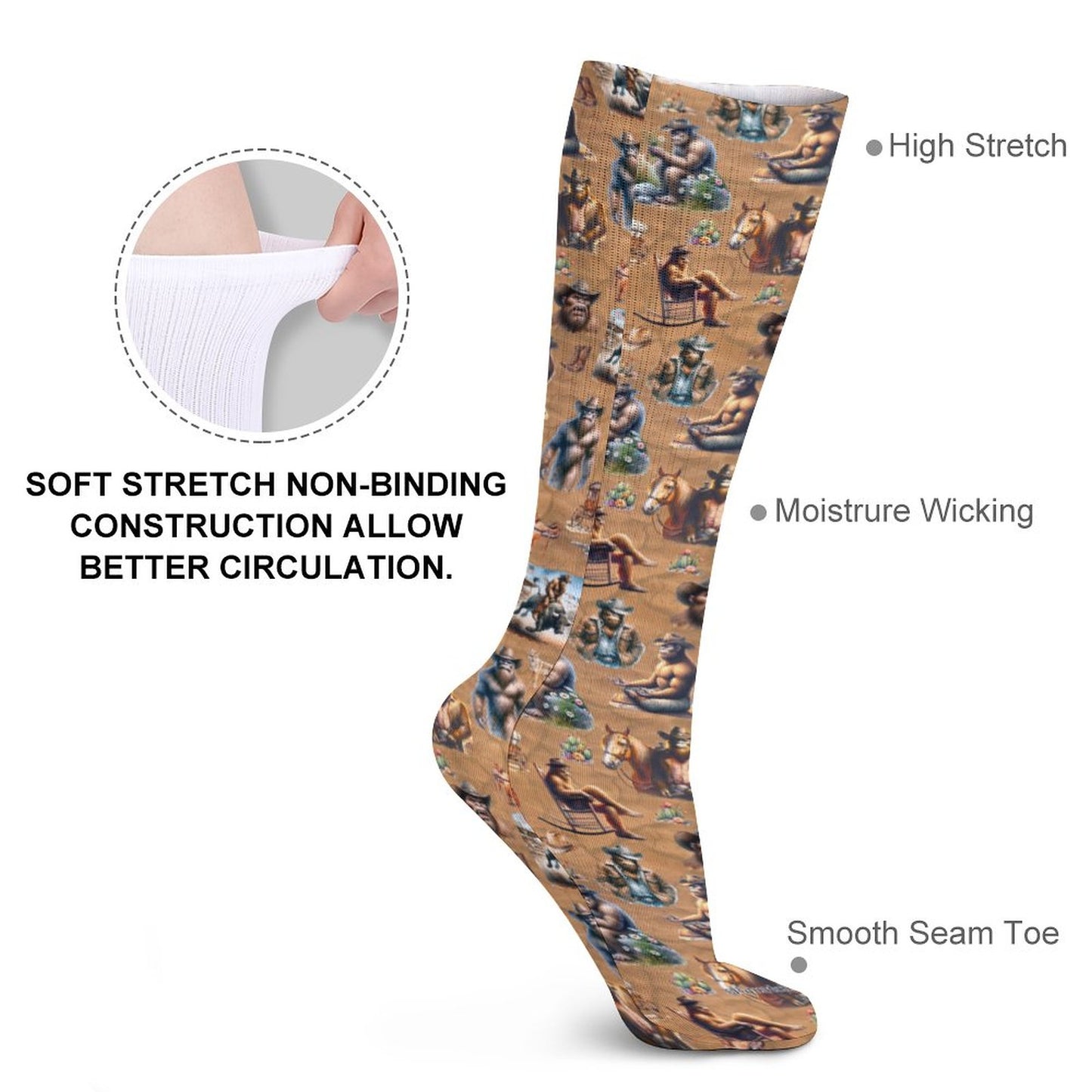 20 Bigfoot / Sasquatch Designs, 15.5 Inch Tube Socks