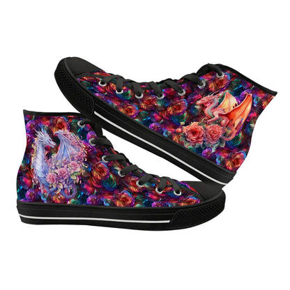 Floral Dragons, Women's High Top Canvas Shoes