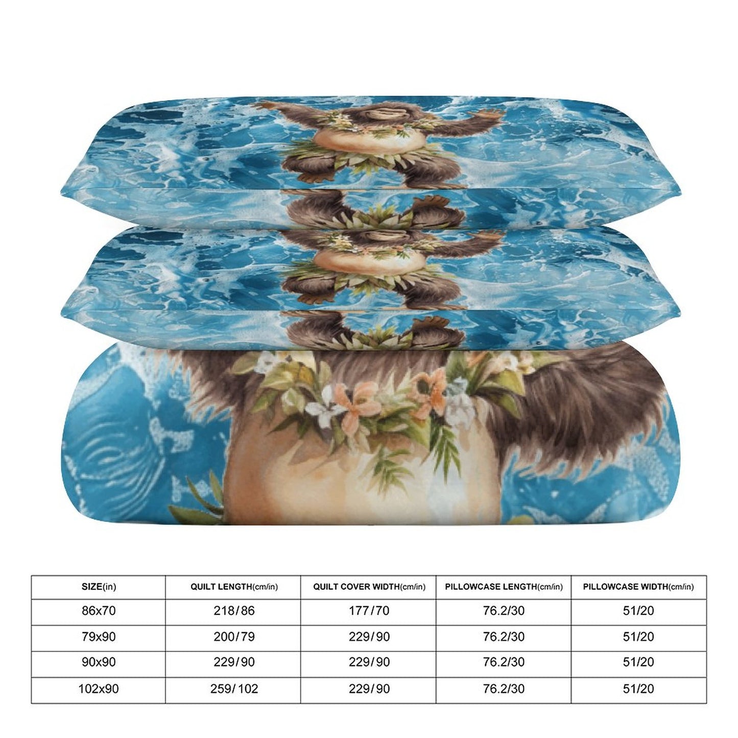 Sasquatch Hula On the Beach 3-Piece Bedding Set-90"x90"/ 229x229cm (Dual-sided Printing)