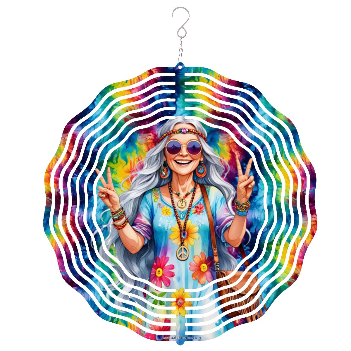 Hippie Lady, US Made Hanging Metal 3D Wind Spinner, Ornament - MADE IN USA