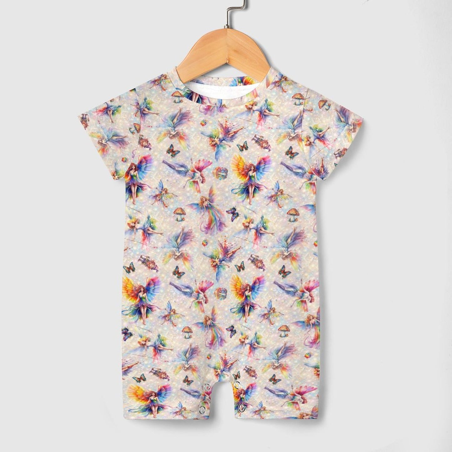 6 Fairy Designs, Faux Cotton Short Sleeve Baby Bodysuit Romper