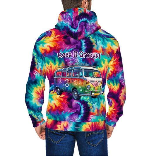 Hippie Man on Tie Dye, Adult Zip Up Hoodie