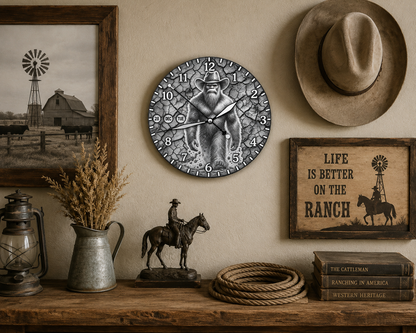 Laser Etched Calendar Clocks - Cowboy Sasquatch
