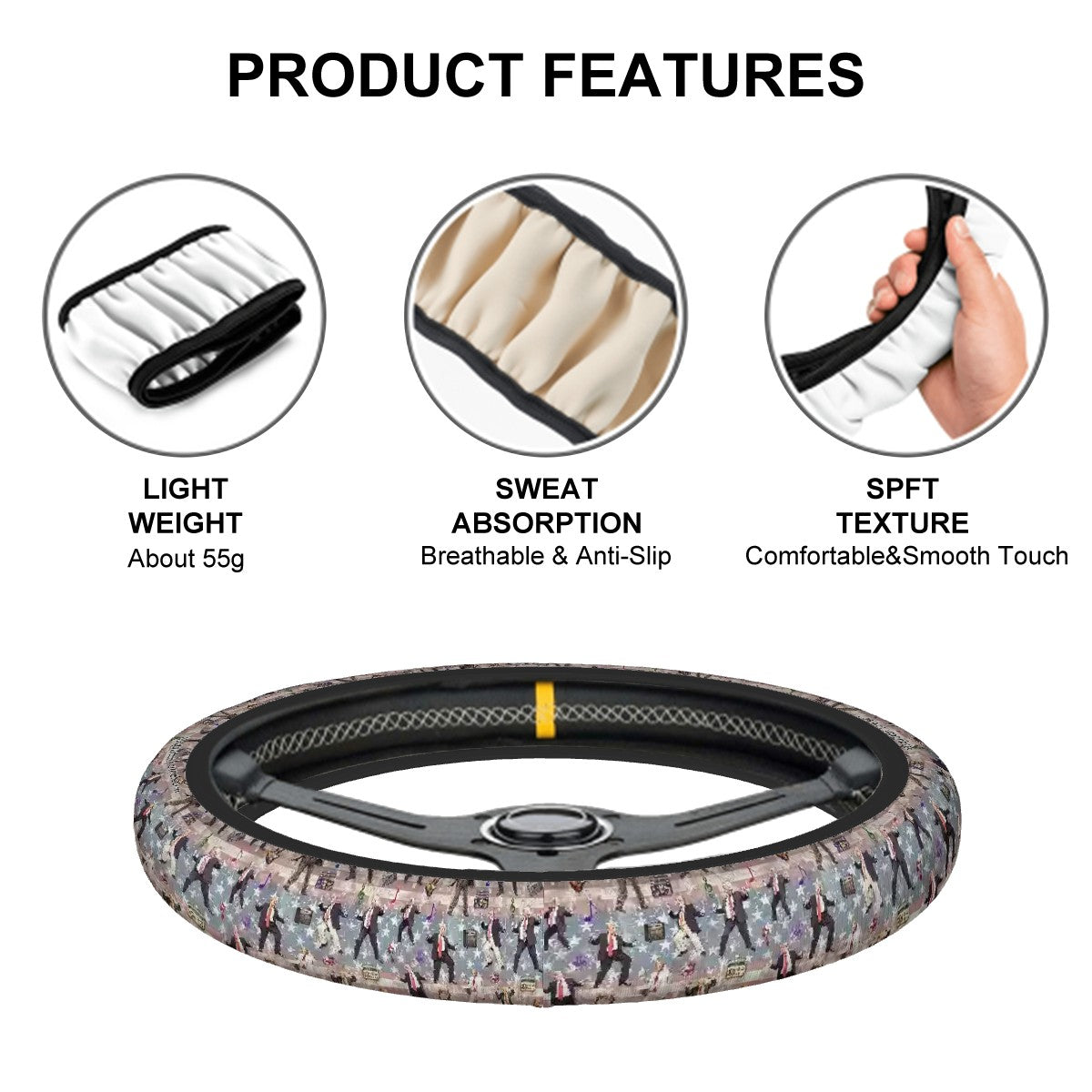 20 Donald Trump Designs, Rugged Auto Steering Wheel Cover - 15"