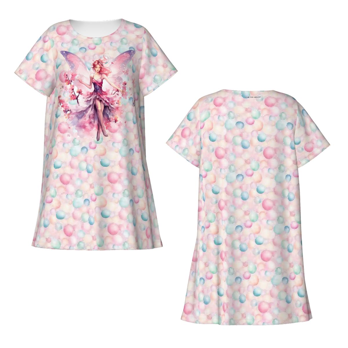 Pink Fairy on Bubbles, Women’s Loose Fit Short Sleeve Night Gown