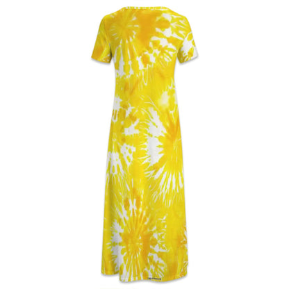 19 Tie-Dye Designs, Crew Neck Short Sleeve Maxi Dress
