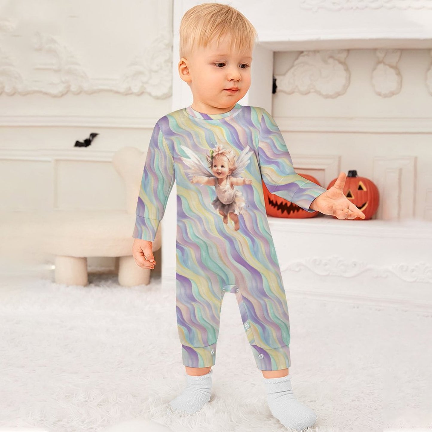 Baby Fairy, Long Sleeve Baby / Toddler Romper, Faux Cotton