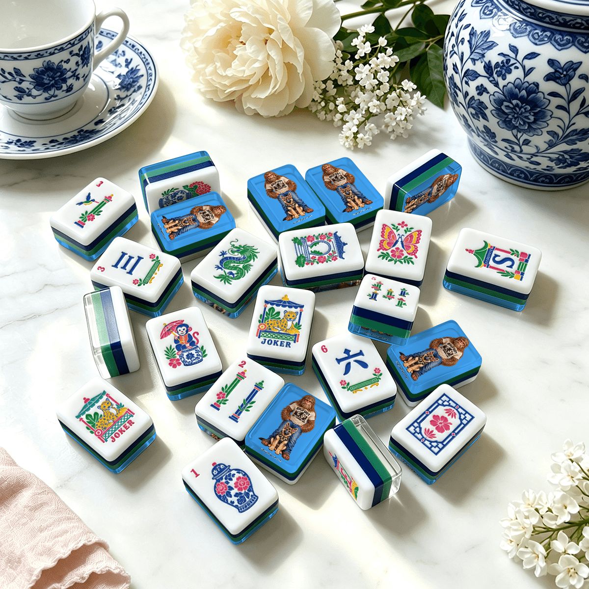 Sasquatch With Service Dog Chinoiserie Chic American Mahjong Tiles