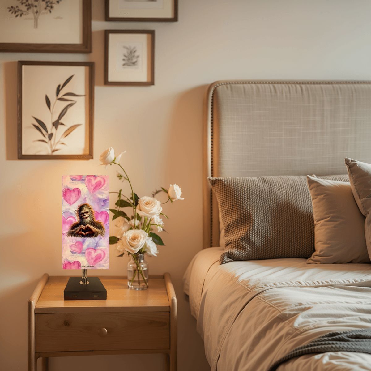 Bigfoot / Sasquatch Love, Square Table Lamp with USB Ports, Charger