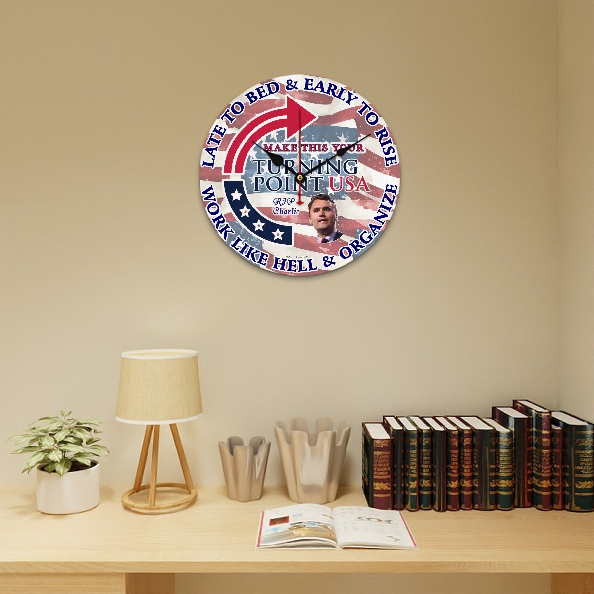 Charlie Kirk Memorial, Wooden Wall Clock - MADE IN USA