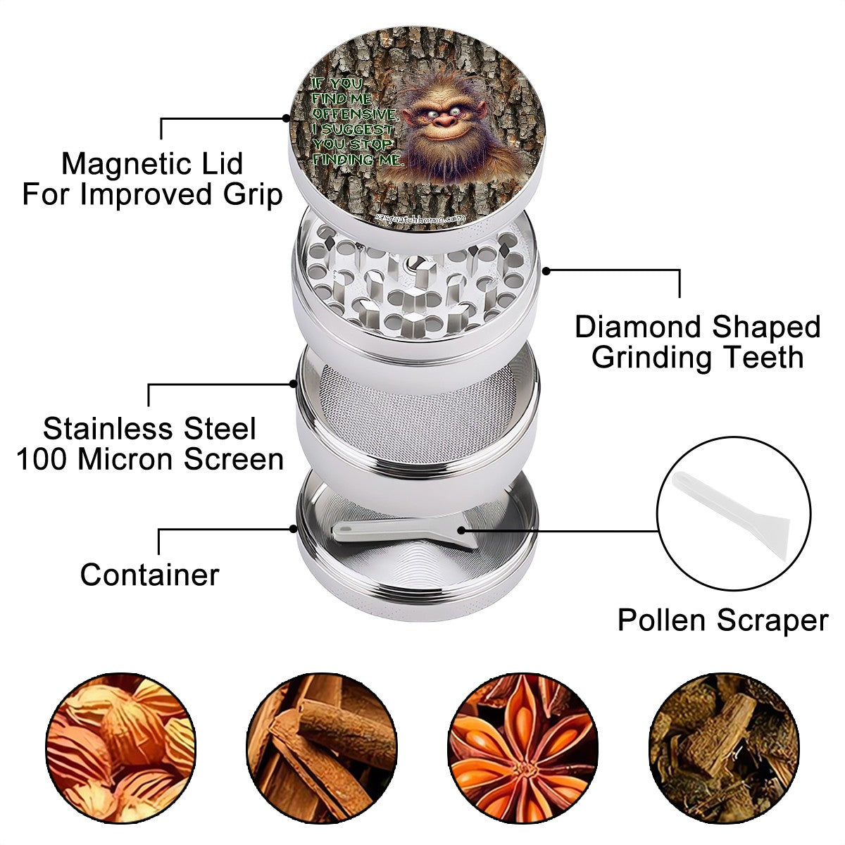 Sarcastic Sasquatch "If you find me offensive..." Herb & Ganja Grinder