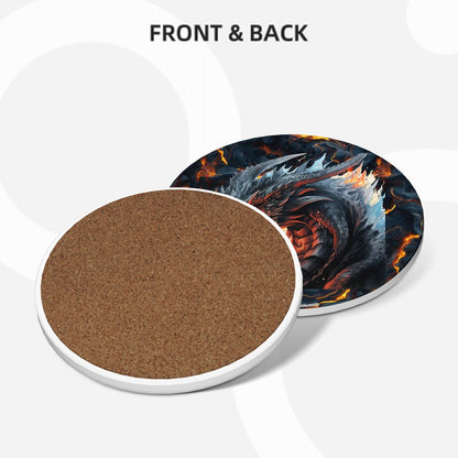 Dragons on Lava, Round Ceramic Coasters Set of 6