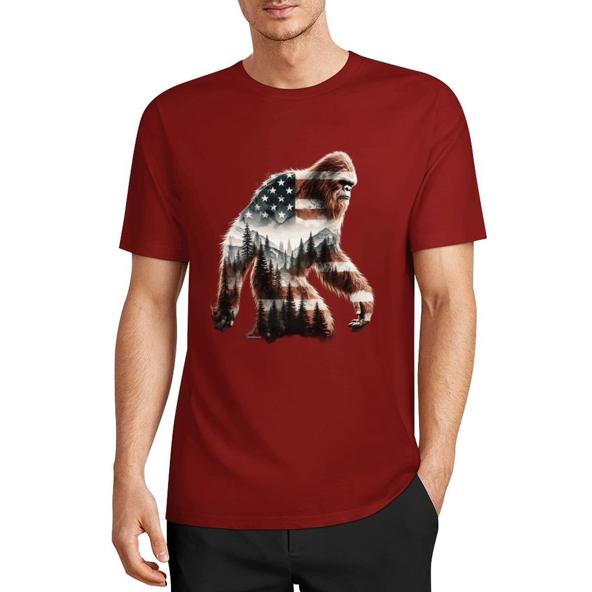Bigfoot - Sasquatch Flag Scenery Cotton Unisex Long Sleeve T-shirt