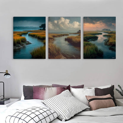 Water Ways Canvas Wall Art - 12”x 16” or 18”x24” (x 3) - Made In USA