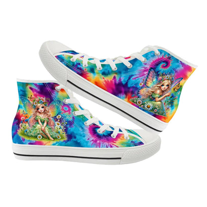Fairies on Tie Dye, Women's High Top Canvas Shoes
