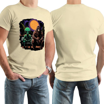 Bigfoot, Sasquatch with Alien, Short Sleeve Cotton T-shirt