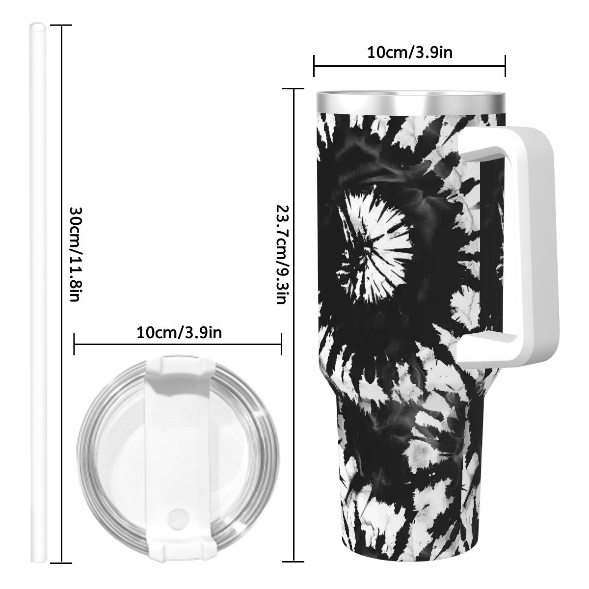 Tie Dye Themed 40 oz Travel Coffee Mugs with a Straw