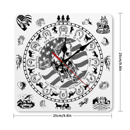 Horse Design Square Wall Clock- Made in USA