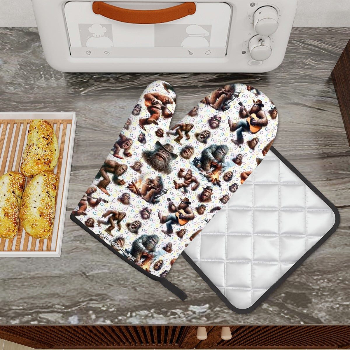 Set of 2 Bigfoot, Sasquatch Pot Holder And Oven Mitt