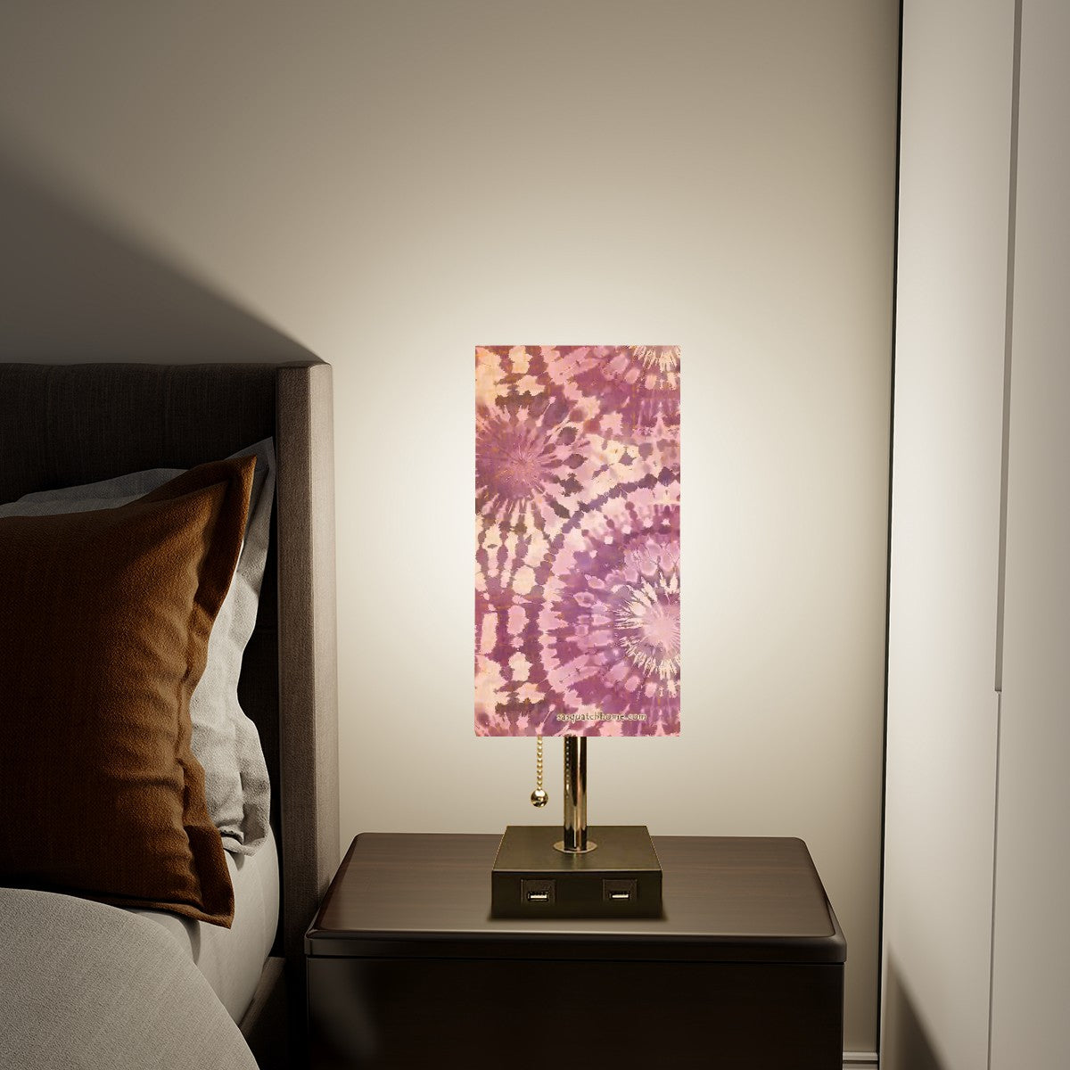 19 Tie Dye Designs, Square Table Lamp with USB Ports, Charger