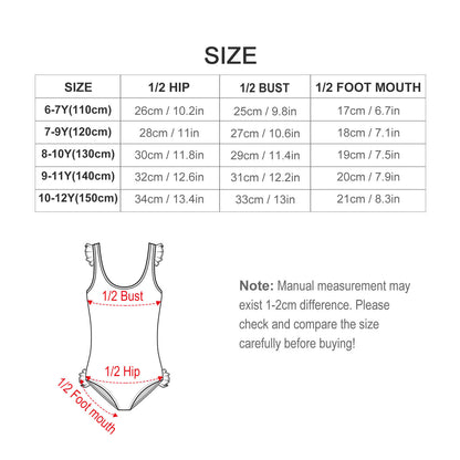 6 Alien Designs, Girls One-Piece Summer Swimsuit, Ruffle Shoulder