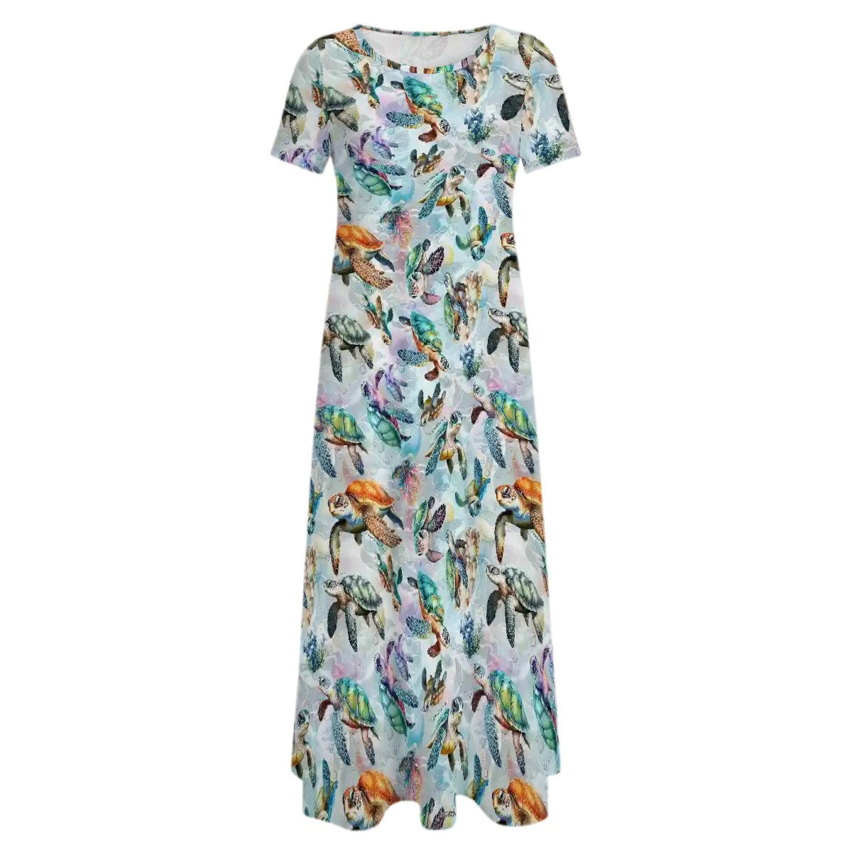 10 Animal Designs Crew Neck Short Sleeve Maxi Dress