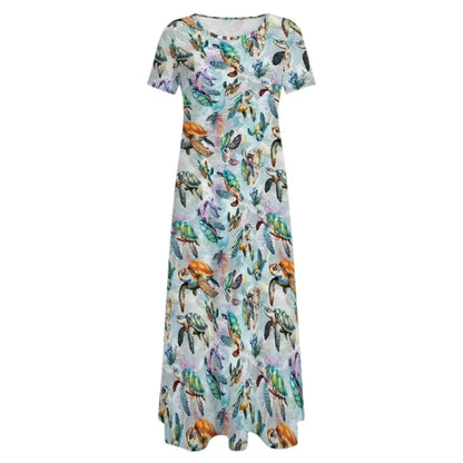 10 Animal Designs Crew Neck Short Sleeve Maxi Dress