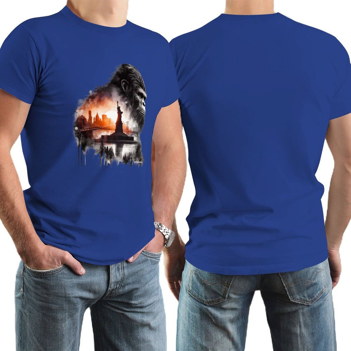 Bigfoot, Sasquatch, Statue of Liberty, Short Sleeve Cotton T-shirt