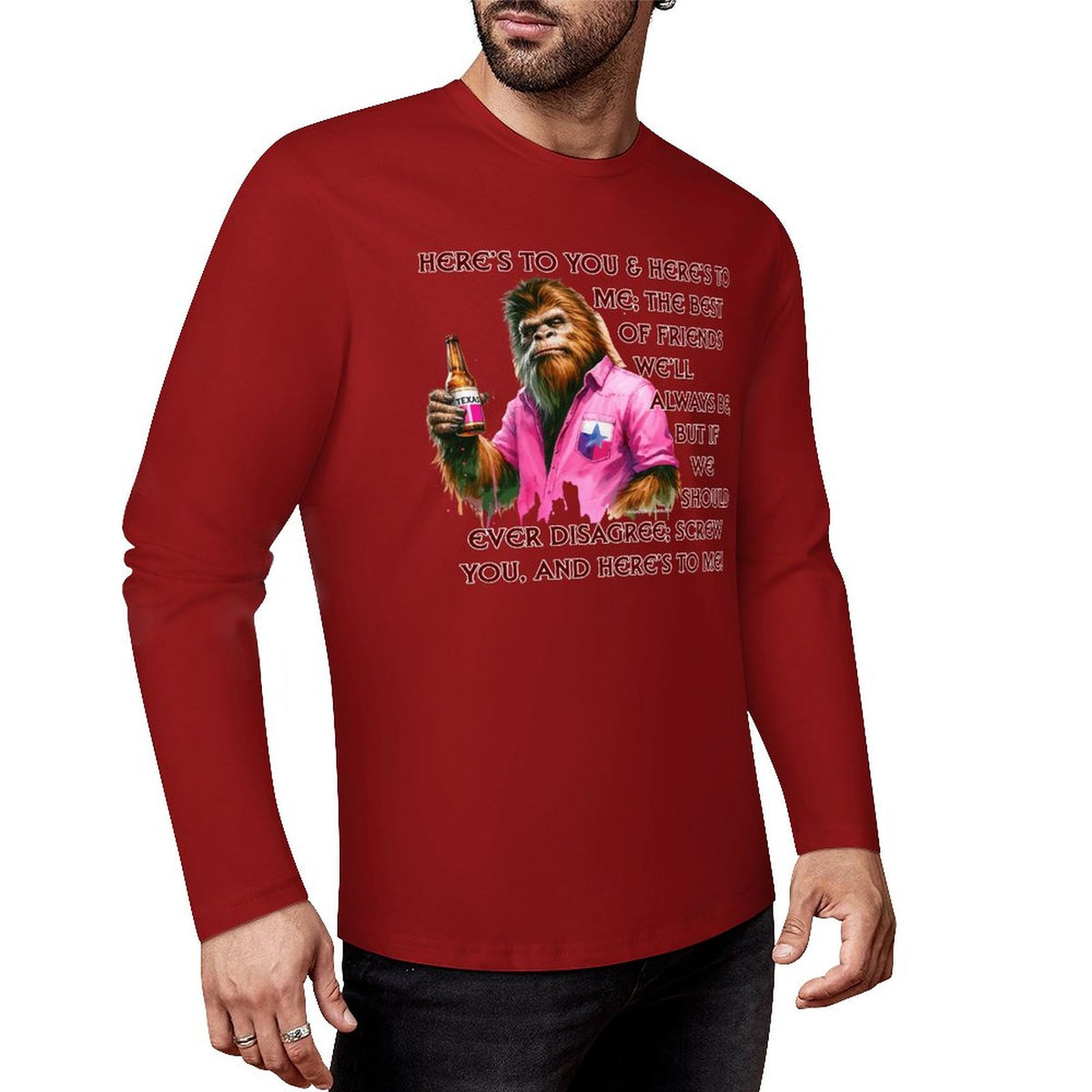 Bigfoot - Sasquatch "Here's To You..",  Cotton Unisex Long Sleeve T-shirt