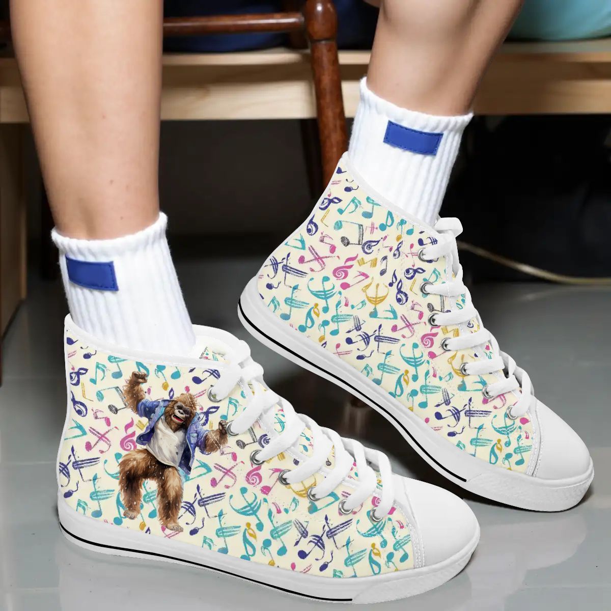 Dancing Bigfoot Sasquatch, Women's High Top Canvas Shoes