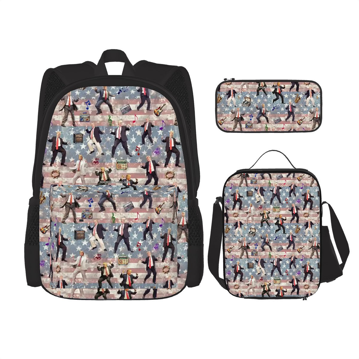 20 Donald Trump Designs, 3 Piece Bag Set – Oxford Backpack, Lunch Bag, Pencil Pouch