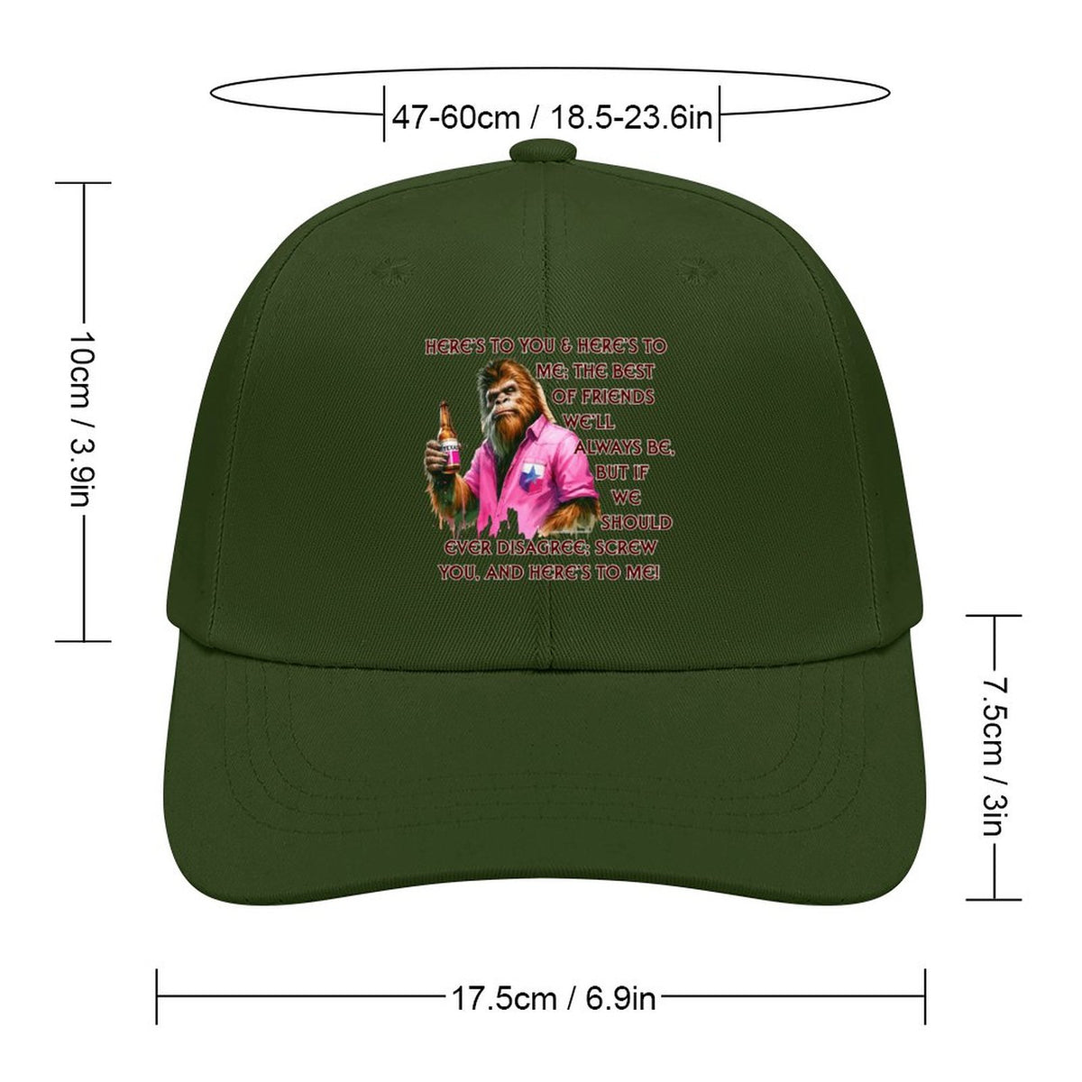 Bigfoot, Sasquatch “Here's to you..", Baseball Cap – 8 Colors